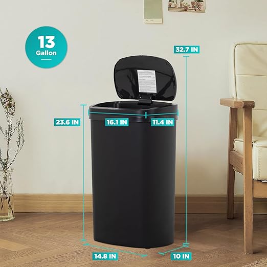 PayLessHere 13 Gallon Trash Can Kitchen Trash Can Automatic Garbage Can with Lid Touch Free High-Capacity Motion Sensor for Kitchen Bedroom Bathroom Office Wateproof Trash Bin (3, Black)