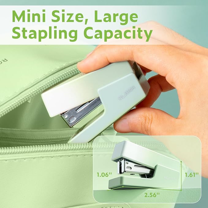 Mini Stapler with 830 Staples, Small Cute Desk Staplers, 25 Sheet Capacity, Green-White Gradient