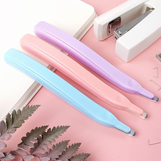Professional Magnetic Staple Remover Puller Staples Remover Staple Removal Tool for School Office Home 3 Pack (Blue, Pink, Purple)