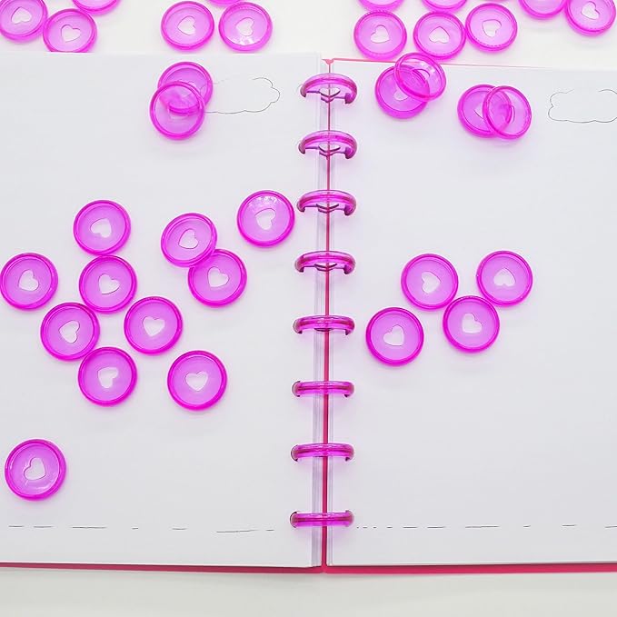 33pcs Discbound Discs 0.94 inch Binder Rings Heart Expansion Disc(33pcs Clear Purple,0.94 inch/24 mm)