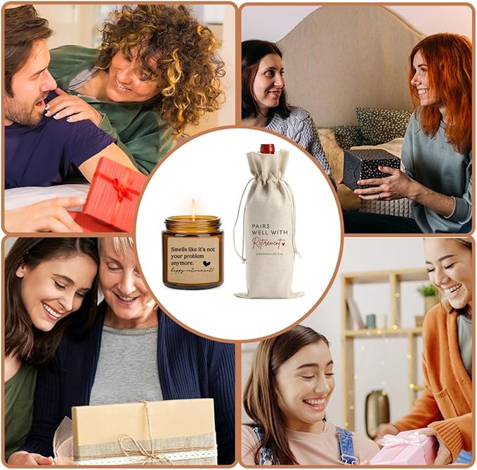 Retirement Wine Bag Scented Candles Set Retirement Gift for Woman, Men - 3.5oz Lavender Scented Soy Wax Candle- Best 2025 Retired Gifts for Women, Men, Friends, Coworker, Teacher