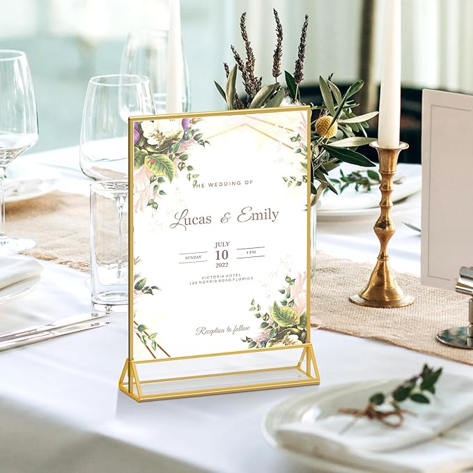 6 Pack Acrylic Sign Holder 8.5X11 Gold Picture Frames Double-Sided Display Stand Clear Acrylic Frame for Menu Holder Wedding Table Number Holder Photo Frames