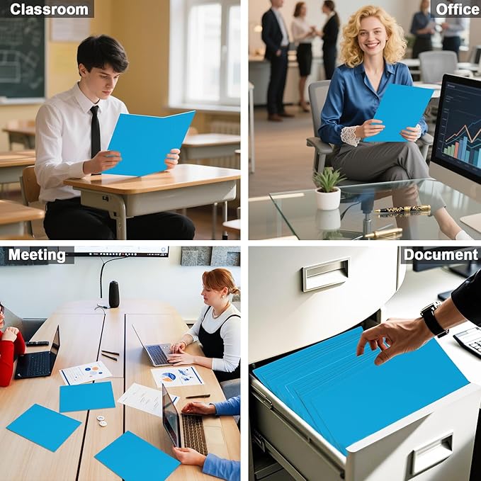 60 Pack Paper Pocket Folders, 2 Pocket Folders, Letter Size, Light Blue