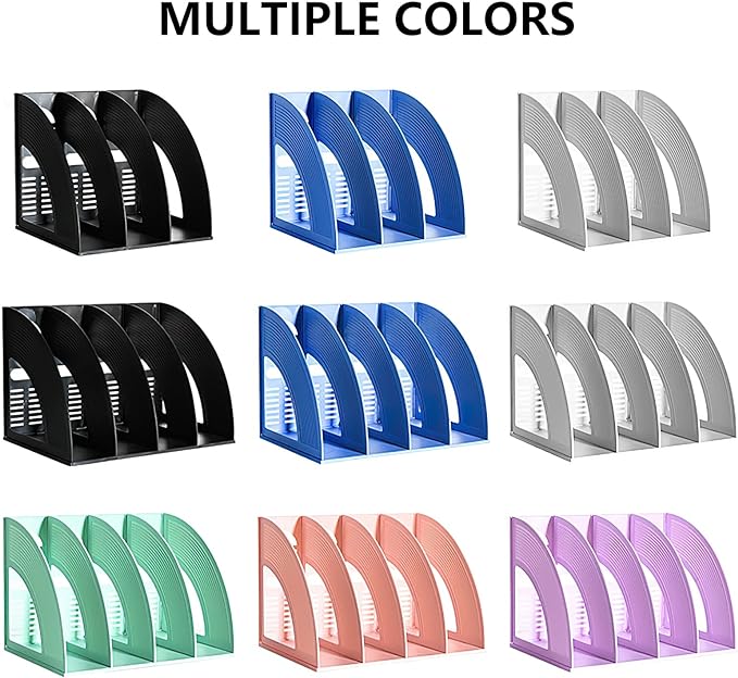 SAYEEC Desk Organizer File Magazine Storage Holder with 3 Vertical Compartments Rack Magazine Divider for Office Organization Home Workspace,Black