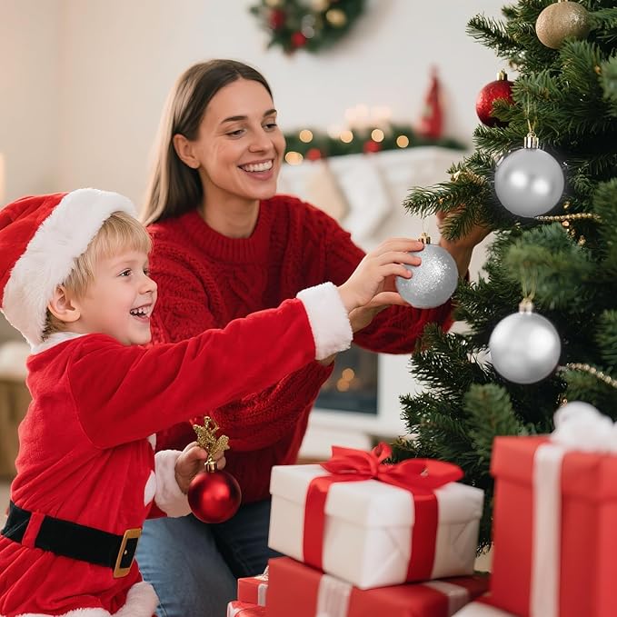 Christmas Tree Decorations Ornament Set, 60ct 2.36 Inches Silver Shatterproof Christmas Ball Ornaments, Hanging Ball for Xmas Holiday Wedding Party Decor