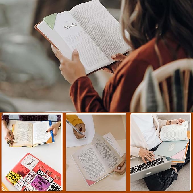 Leather Corner Bookmark, Wayzton 6 Pcs Square Page Book Marks for Women, Kids, Book Accessories for Reading Lover, Cute Handmade Book Reading Gift for Book Lovers