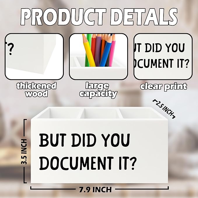 Funny But Did You Document It Pen Pencil Holder Organizer for Desk, HR Human Resources Gifts, Office Humor Gifts, Funny Wooden Box Sign for Office Workplace Desk Tabletop Decorations