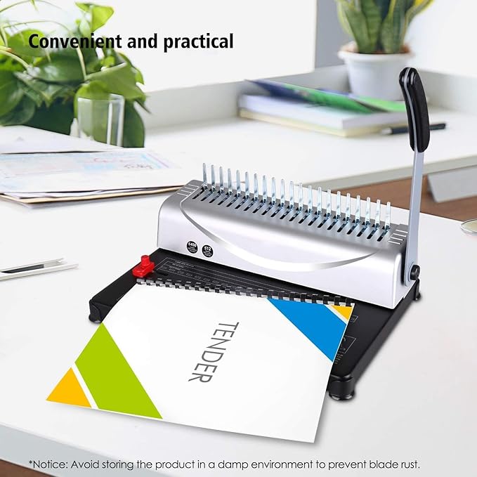 MAKEASY Binding Machine, 21-Hole, 450 Sheets, Comb Binding Machines with 1 Box Comb Bindings Spines, Comb Binder for Letter Size, A4, A5 Paper
