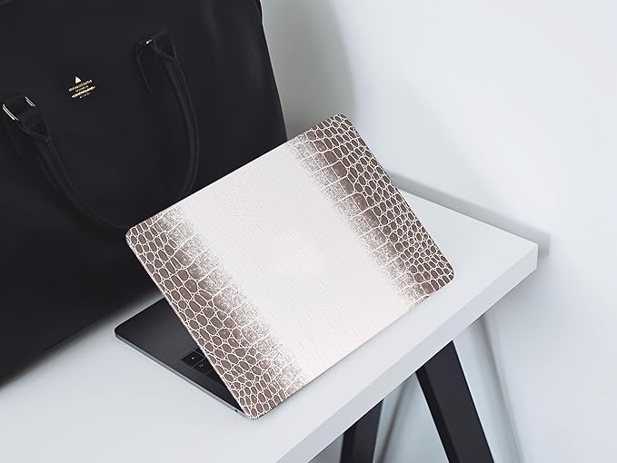 KEROM Compatible with Crocodile MacBook Air 13 Inch Case 2025-2022 M4 M3 M2 A3240 A3113 A2681, Textured Elegant Luxury Aligator Skin Snakeskin PU Leather Hardshell Case & Keyboard Cover, Brown White