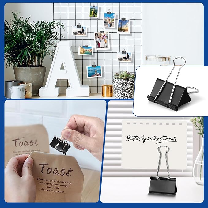 Eclirgan 1.2-Inch Medium Paper Clamp with Heavy-Duty/Rust-Resistant/Folding,96-Pack Thick Metal Binder Clip in 8 Boxes,Black Paper Clips Set for DIY/Crafts/File/Paperwork