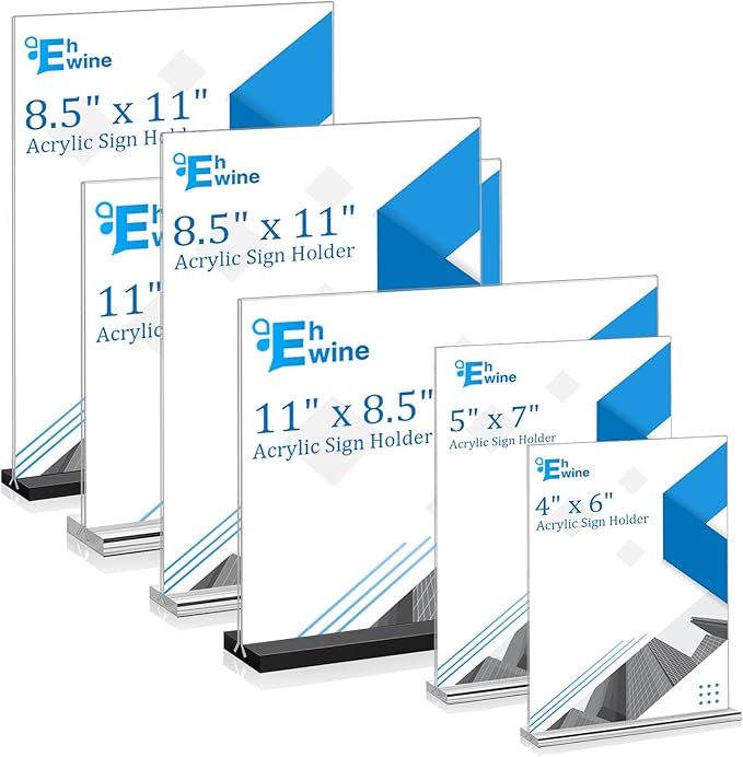 EHWINE 10 Pack Acrylic Sign Holders - 5 x 7, Double-Sided Stand Up Table Top Sign Holders, Clear Acrylic Picture Frame Menu Flyer Paper Display Stand for Office Business Store Wedding Party