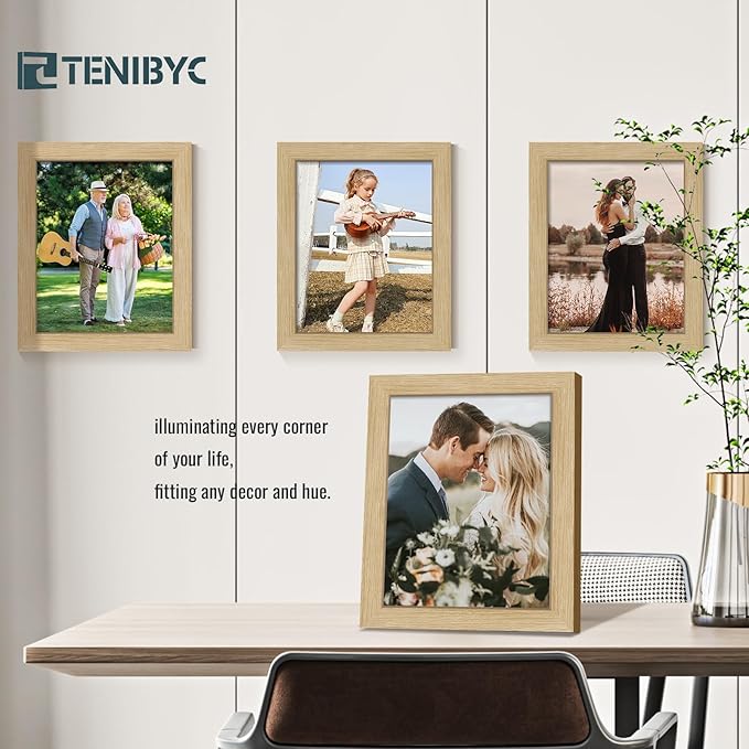 8x10 Picture Frame 3 Pack, Natural Oak Wooden Frame, HD Tempered Glass, 8 by 10 Photo Frame for Tabletop