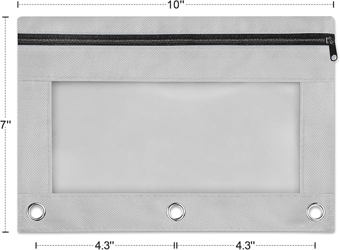 Shemira Pencil Pouch for 3 Ring Binder, Binder Pencil Pouch with Smooth Zipper, Clear Window Pencil Case for Binder, Zipper Pencil Pouches, Big Capacity 3 Ring Binder Pencil Bag, Grey