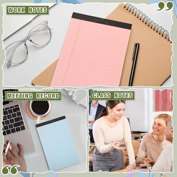 Lincia 24 Pcs 12 Pcs 5" x 8" Small Legal Pads Colored Lined Note Pads Narrow Ruled Writing Notepads 50 Sheets Per Micro Paper Notebook Lined and Perforated for College Office Supplies (Retro Colors)