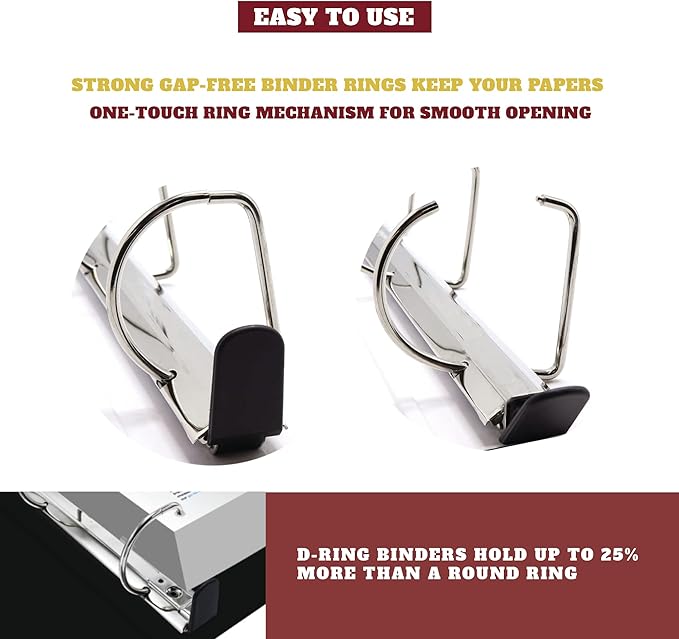 4 Pack of 2.5β Smooth Opening Angle D-Ring View Black Binders, Professional Presentation Folder for Standard Pages with Inside Pockets, and Customizable Clear View Binder PVC-Free