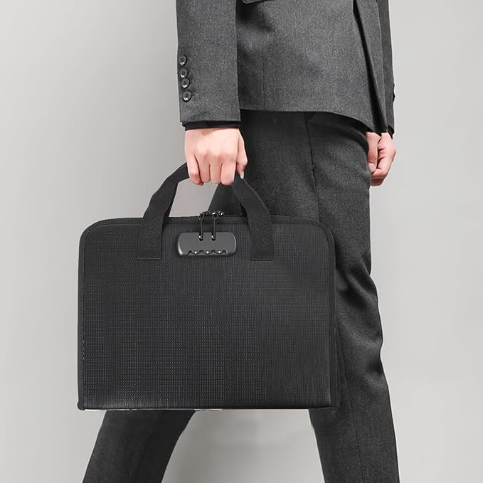 Accordion File Organizer with Combination Lock,Fireproof Expanding File Folder with Multi Pockets,13 Pockets Document Organizer with Handle & Labels,Portable Home Travel Safe Storage Letter A4 Files