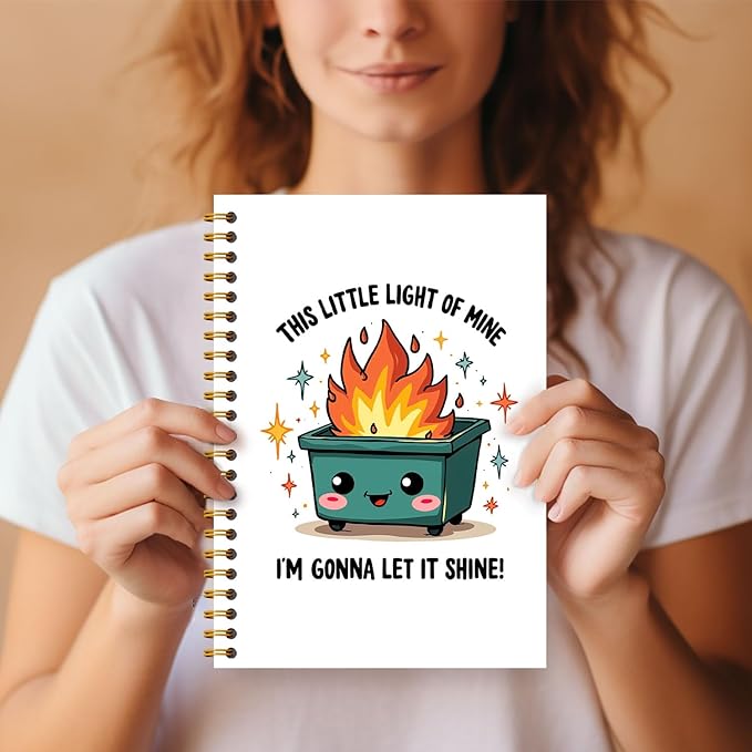 This Little Light of Mine Dumpster Fire Notebook, Dumpster Fire Gifts Journal, Funny Journals for Women, Funny Office Supplies, Hardcover Spiral Notebooks 5.5x8.3 Inch