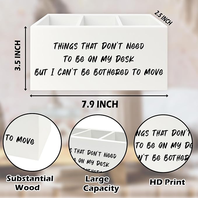 Funny Office Pen Pencil Holder Organizer for Desk, Humorous Gifts for Women Men, Funny But I Can't Be Bothered to Move Wooden Box Signs Decorations for Home Office Desk Tabletop