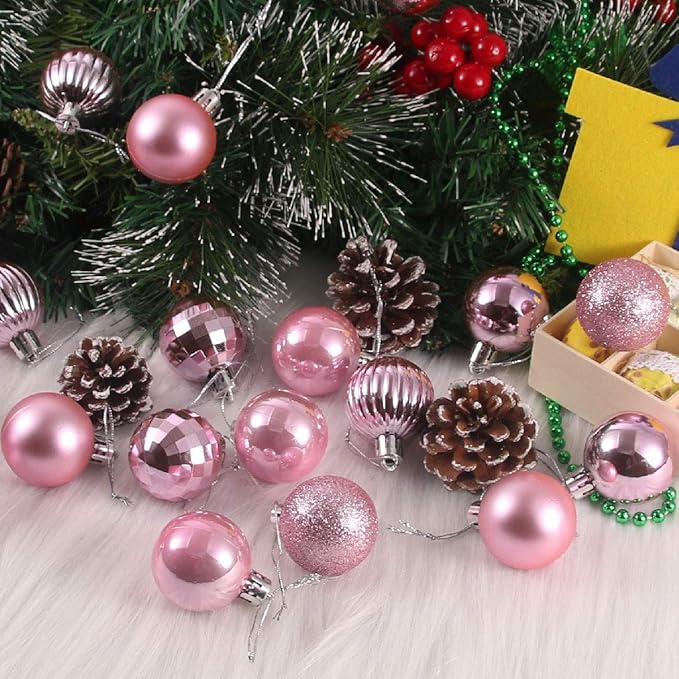 Bubblegun Pink 2.5" Christmas Balls Christmas Tree Decoration Ornaments Shatterproof Hanging Balls for Birthday Halloween Holiday Wedding Decorations Set of 18pcs