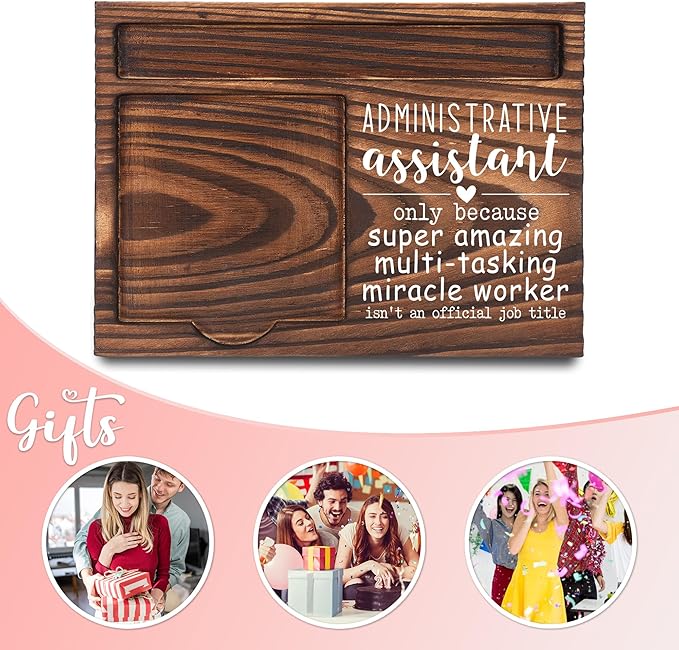 Administrative Assistant Gifts, Secretary Appreciation Gifts, Thank You Gifts, Sticky Note Holder, Post-it Note Dispenser for Desk, Wooden Post-it Note & Pen Holder 6.5" x 4.7" - FTA108