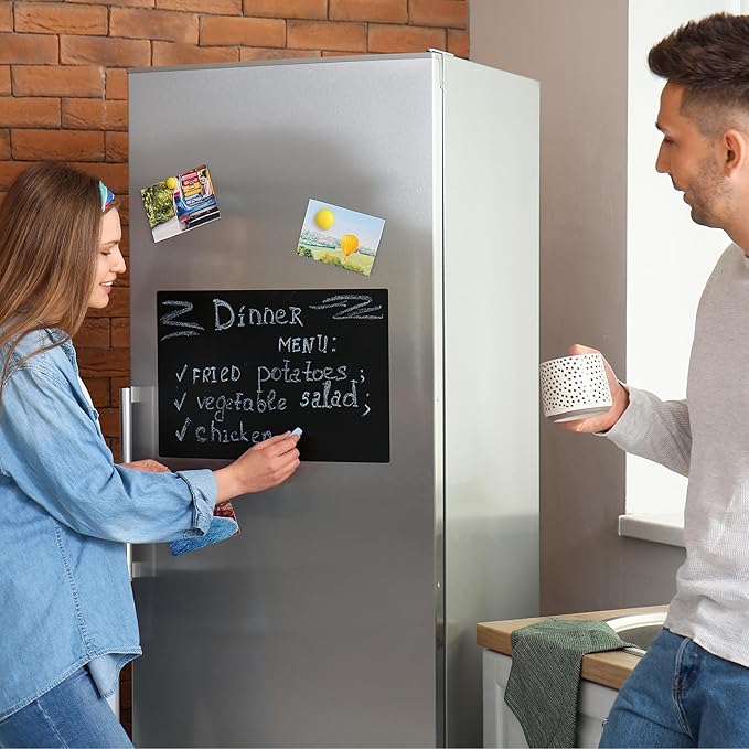 Magnetic Black Dry Erase Board for Refrigerator 2pack, 8" x 12"Chalk Board Contact Paper Decal for School, Office, Kitchen Fridge, Kids Drawing with Dustless Chalk, Holder and Magnets