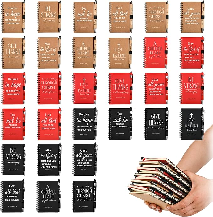INSADA Christian Prayer Journal Spiral Notebooks Bulk with Pens - Small Notepads (4.13”x5.43”) - Christmas Gifts for Women men,Church Members & Bible Study Groups (60 sets multicolor)