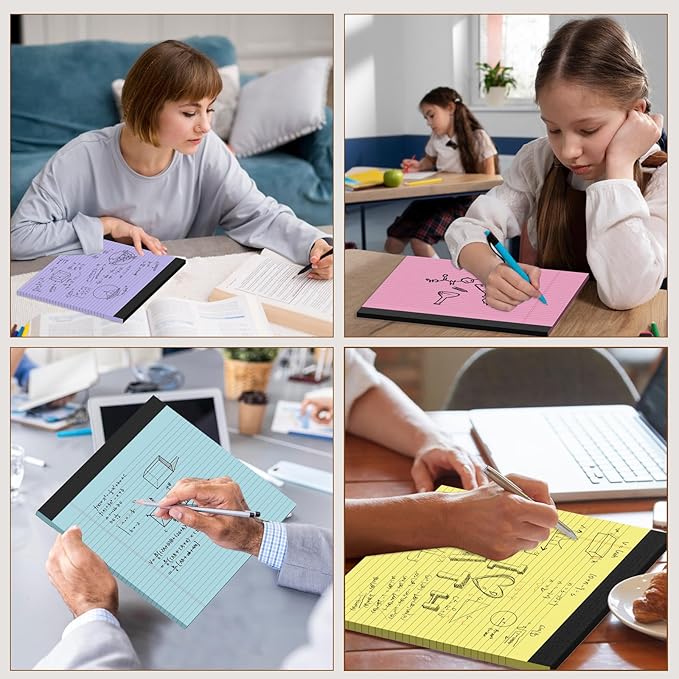 11" x 9.5" Legal Pads College Ruled Notepad 2 Pack White & Yellow Colored Note Pads 30 Sheets Lined Paper Pads 80 GSM Legal Pad 9/32 Inch Writing Pads with Sturdy Back for School, Office, Home