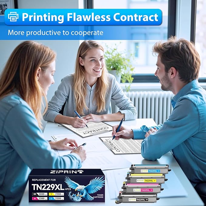 ZIPRINT TN229XL TN229 Toner 4 Pack Compatible Replacement for Brother TN229XL TN 229 Toner Cartridges for MFC-L3780CDW HL-L3280CDW MFC-L3720CDW HL-L3220CDW HL-L3300CDW HL-L3295CDW Printer