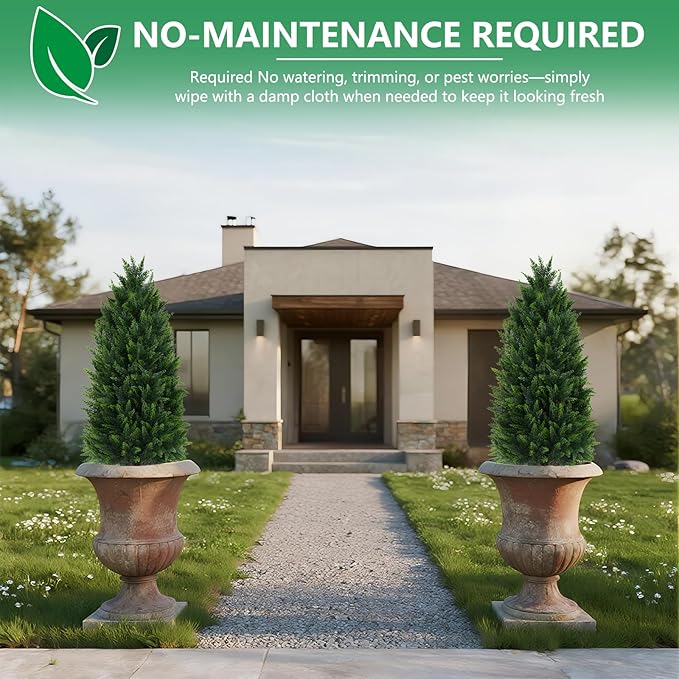 Artificial Topiary Cedar Trees, 2 Pack 3FT Artificial Cedar Pine Tree Potted UV Rated Plant Fake Plants Tall Artificial Plants Shrubs for Indoors Outdoors