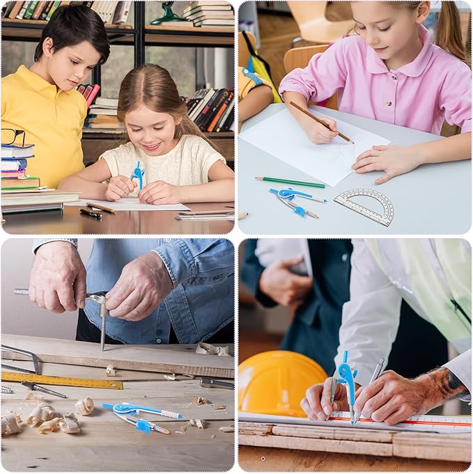 EBOOT Student Geometry Math Set, Drawing Compass and 6 Inch Clear Swing Arm Protractors 180 Degree Math Protractor(Blue)