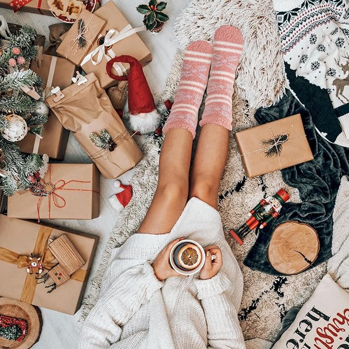 COOPLUS Fuzzy Socks for Women Warm Fluffy Cozy Winter Soft Home Slipper Socks (5 Pairs)