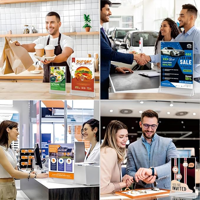 Acrylic Sign Holder 5x7 - 8 Pack Clear Paper Holder - Vertical Double-Sided Table Display Stand - Acrylic Desktop Picture Frame,Vendor Booth Display Items - Suitable for Restaurants Office Store