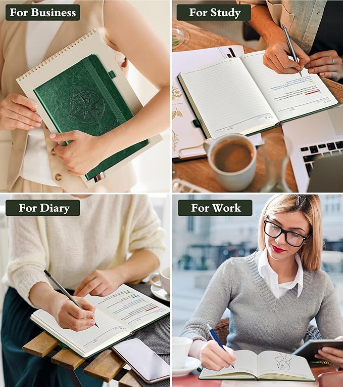 Lined Journal Notebook for Men Women, 160 Pages Ruled Paper, Inner Pocket, A5 Hardcover Vintage Leather Notebooks for Work, School, Travel Journaling, Daily Diary, Notepad 5.8" x 8.5" (Green)