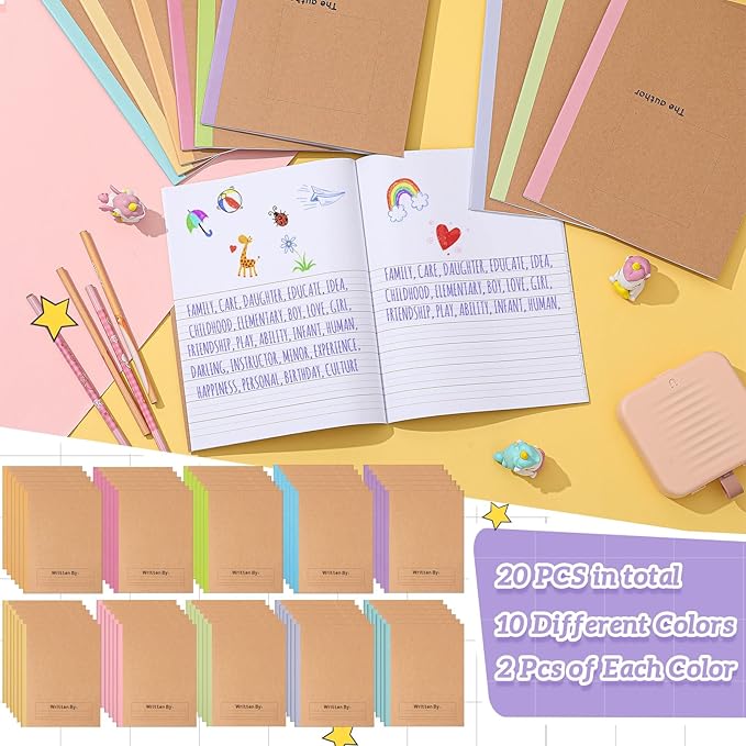 Henoyso 20 Pcs Primary Composition Notebook 9 3/4 x 7 1/2 Inch Kids Journal, Back to School Supplies, K-2 Primary Writing Notebook for Kids Student Draw and Write Story Journal (Colorful Macaron)