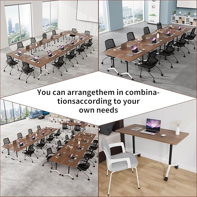 Conference Room Table with Flip-Top Design for Dynamic Meetings, Business Table Computer Desk with Heavy-Duty Frame,Foldable Seminar Meeting Tables for Home Office (4, A, 61IN)