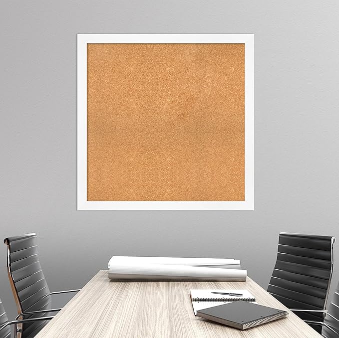Amanti Art Natural Cork Board for Wall, 37x37 Vision Board with White Frame, Oversize Corkboard Office Decor for Home Organization, Modern Corkboard Pinboard to Display Items for Home Organization in