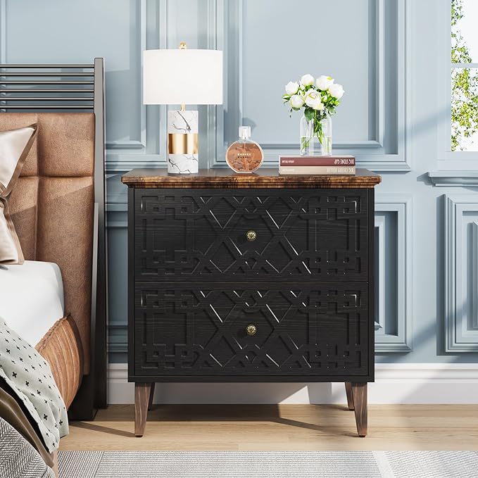 LITTLE TREE 2-Drawer File Cabinet, Lateral Filing Cabinet for A4/Letter/Legal Size, Office Storage Cabinet, Printer Stand with Storage Drawer for Home Office, Black