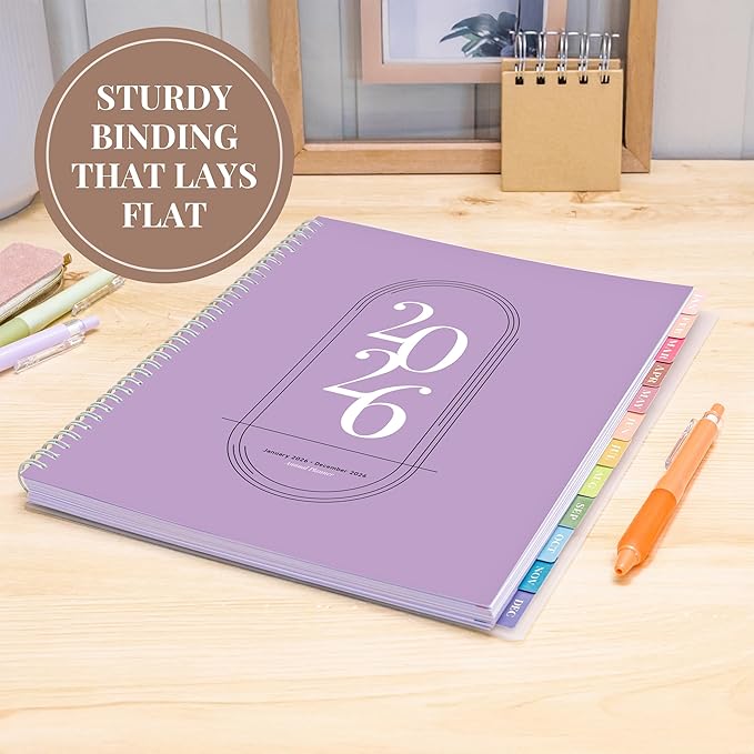 Rileys 2026 Planner, Agenda Planner With Weekly And Monthly View, Daily Agenda Book And Yearly Planners Calendar Book, Spiral Bound With Tabs, Notes, Goals And Holidays (Lilac, 8.5 x 11 in)