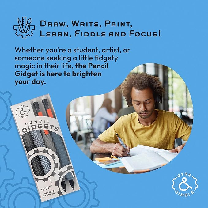 Gyre & Gimble Pencil Gidgets – Textured Silicone Pencil Sleeve for Quiet Fidgeting – Transform Your Mechanical Pencil into a Sensory ADHD Tool for Kids and Adults – 4 Sleeves & 2 Pencils - Gray