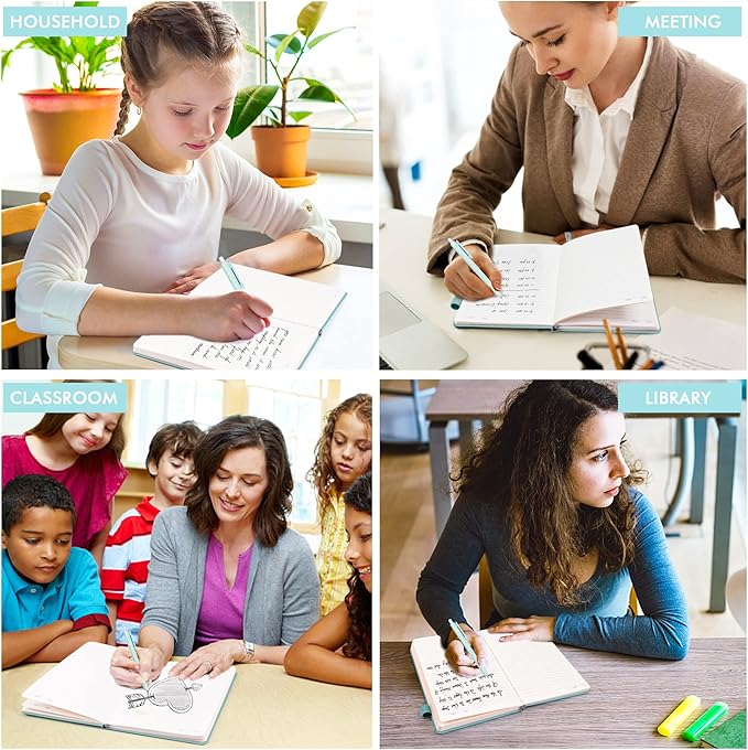 feela 5 Pack Notebooks Journals Bulk, Hardcover Notebook Classic Ruled Lined Journals with Pen Holder for Women Girls School Business Supplies, with 5 Black Pens, 120 GSM, 5.1”x8.3”, A5,Sky Blue