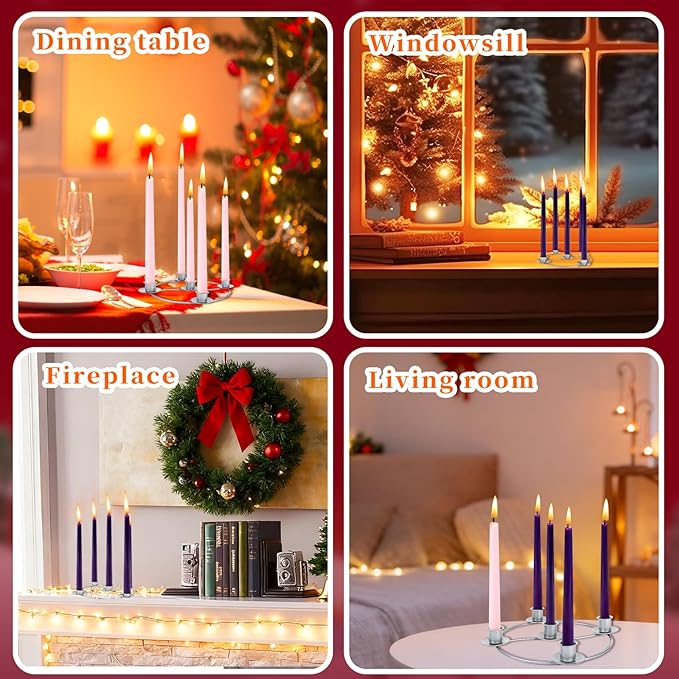 Advent Wreath Candle Holder, Christmas Candle Rings for Tapered Candles, Advent Wreath 5 Candle Holder for Christmas Festival Home Party Church Decor, Silvery