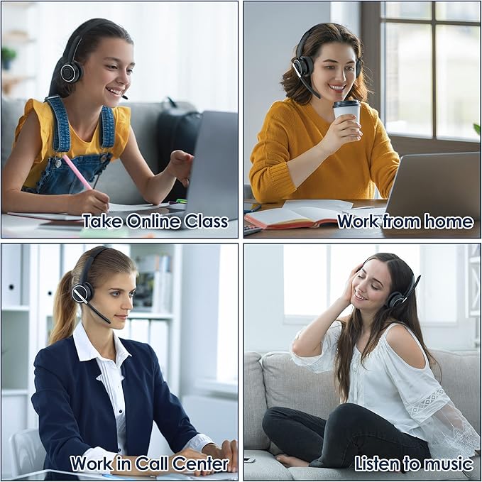 Wireless Headset with Mic for Work, Bluetooth Headset with AI Noise Canceling Microphone with USB Dongle, Charging Base & Mic Mute, Wireless Headphones for Work from Home/PC/Laptop/Computer