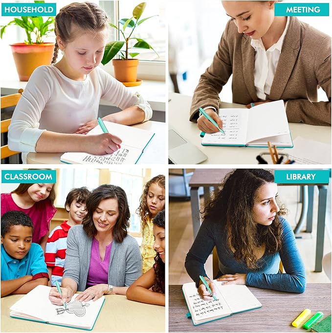 feela 8 Pack Notebooks Journals Bulk, Hardcover Notebook Classic Ruled Lined Journals with Pen Holder for Women Girls School Business Supplies, with 8 Black Pens, 120 GSM, 5.1”x8.3”, A5, Emerald