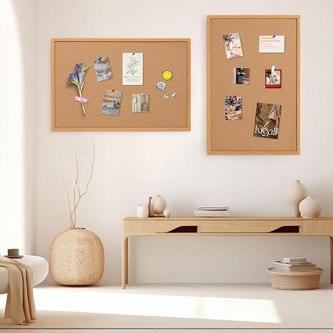 Board2by 2 Pack Cork Board Bulletin Board 24 x 36, Wood Framed Corkboards for Wall Decor, Hanging Office Message Board, Large Wall Mounted Notice Pin Board with 30 Push Pins for School, Home & Office