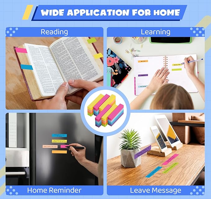 24 Pack Sticky NotesTabs Pads,2400 Sheets Index Tabs,2.99 * 0.62in Small Self-Stick Page Markers,8 Bright Colors Page Flags Mini Self-Stick Pads to Post for Office,School,Home,Meeting,Back to School