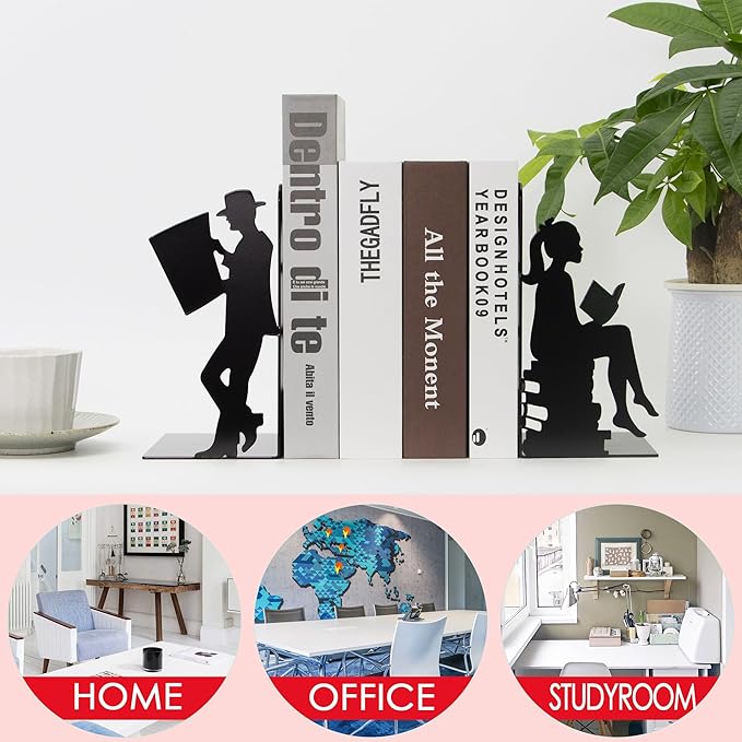 8 inch Lovers Bookends Book Ends for Shelves Decorative,Metal Book End Nonskid Book Holder Book Stopper Home Christmas Decor for Movies/CD/Video Games Christmas Decorations Gift(Set of 2)