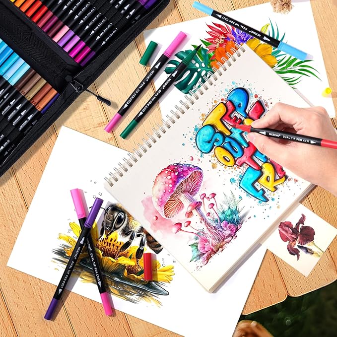 Nicecho 72 Colors Dual Tip Art Markers Pens for Adult Coloring Books, Brush and Fine Tip Coloring Marker for Drawing Journaling Note Taking Lettering