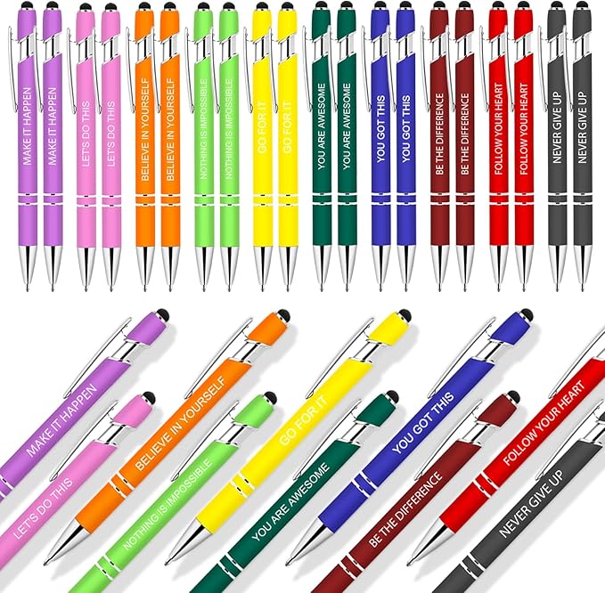 30 Pcs Inspirational Pens - Motivational Ballpoint Pens Bulk with quotes Stylus Tip Gifts for School Coworkers Black Ink