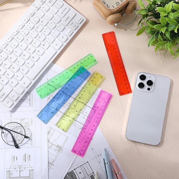 Zonon 6 Pcs 6 Inch Ruler Bulk Colorful Plastic Flexible Straight Metric Rulers with Centimeters and Inches Drafting Measuring Tool for Classroom School Students Education