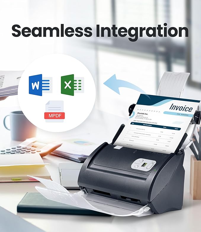 Plustek PS188 High Speed Double-Sided Color Document Scanner, with Automatic Document Feeder (ADF), 30 Pages Per Minute, Support Windows 7/8/10/11